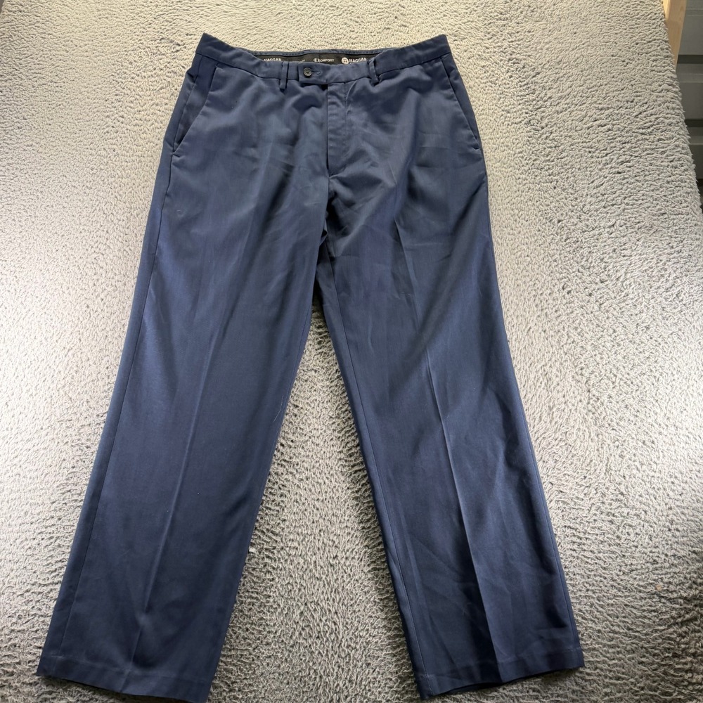Haggar‎ Expandomatic Pant Men's 36x30 Blue Polyester Khakis Workwear Utility